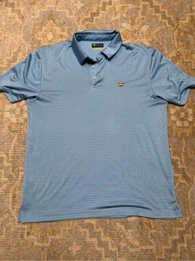 Men's Light Blue Micro-Stripe Polo with Embroidered Logo